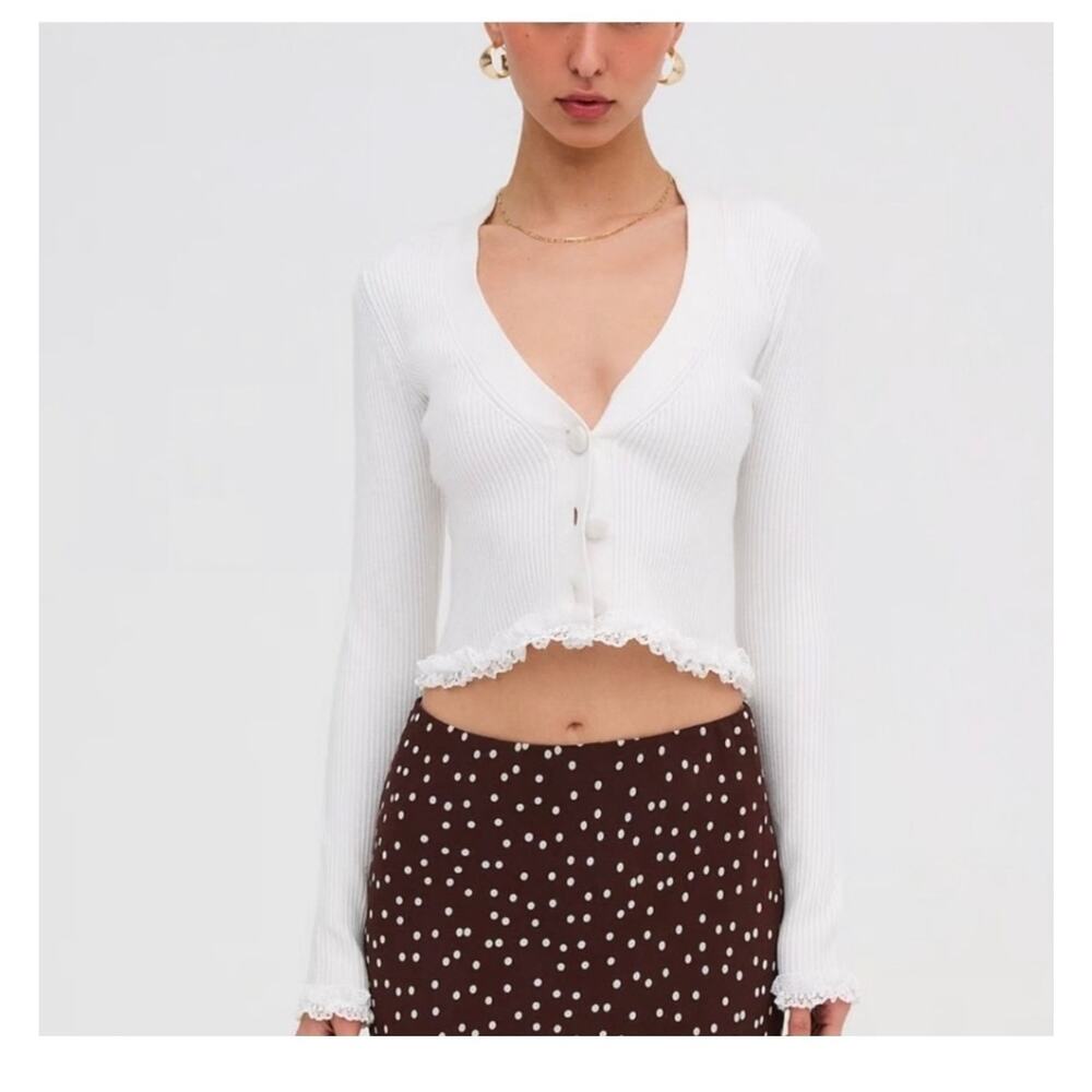For Love & Lemons White Knit Cardigan SZ. Medium